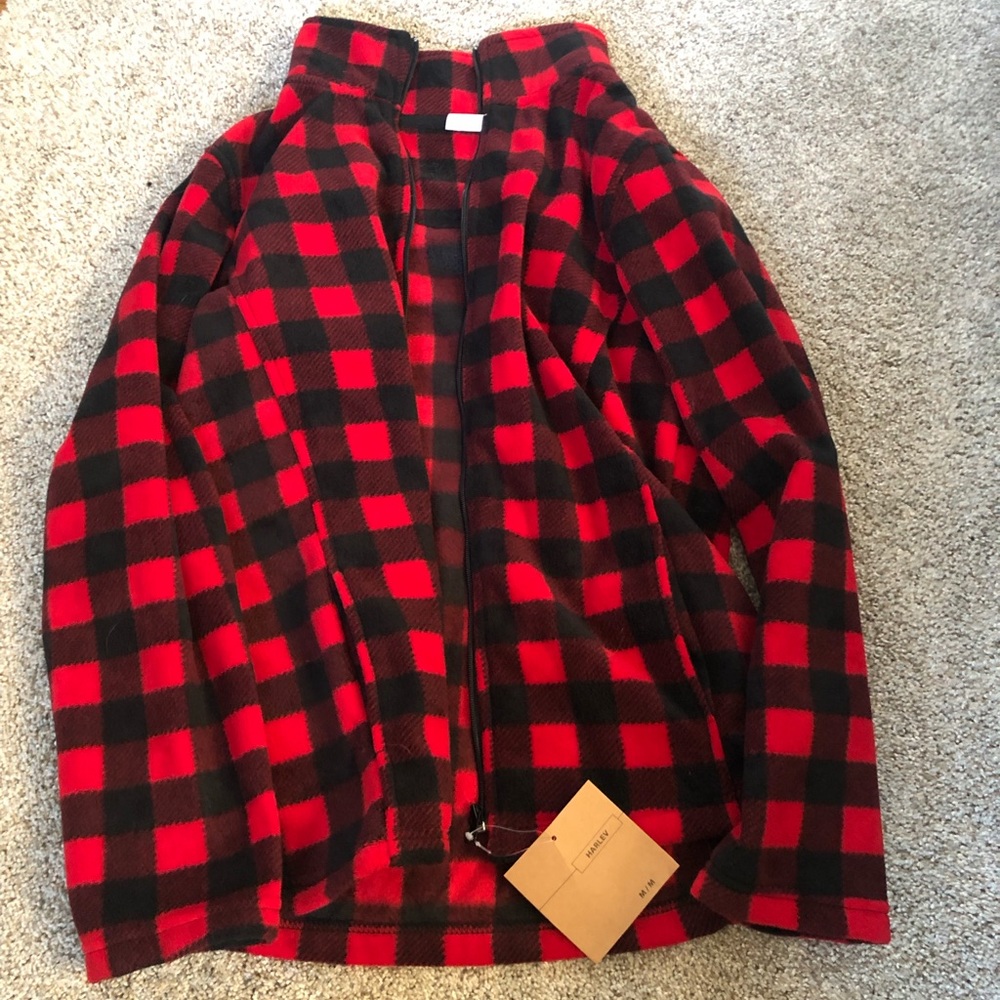 Red plaid fleece jacket